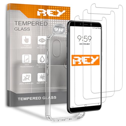 REY Pack 3X Pellicola salvaschermo e Cover per XIAOMI Mi 6X - Mi A2, Vetro temperato e Silicone TPU ad Alta Resistenza
