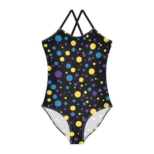 Yellow Blue Dots Girls One Piece Swimsuits Summer Quick Dry Beach Bathing Suit