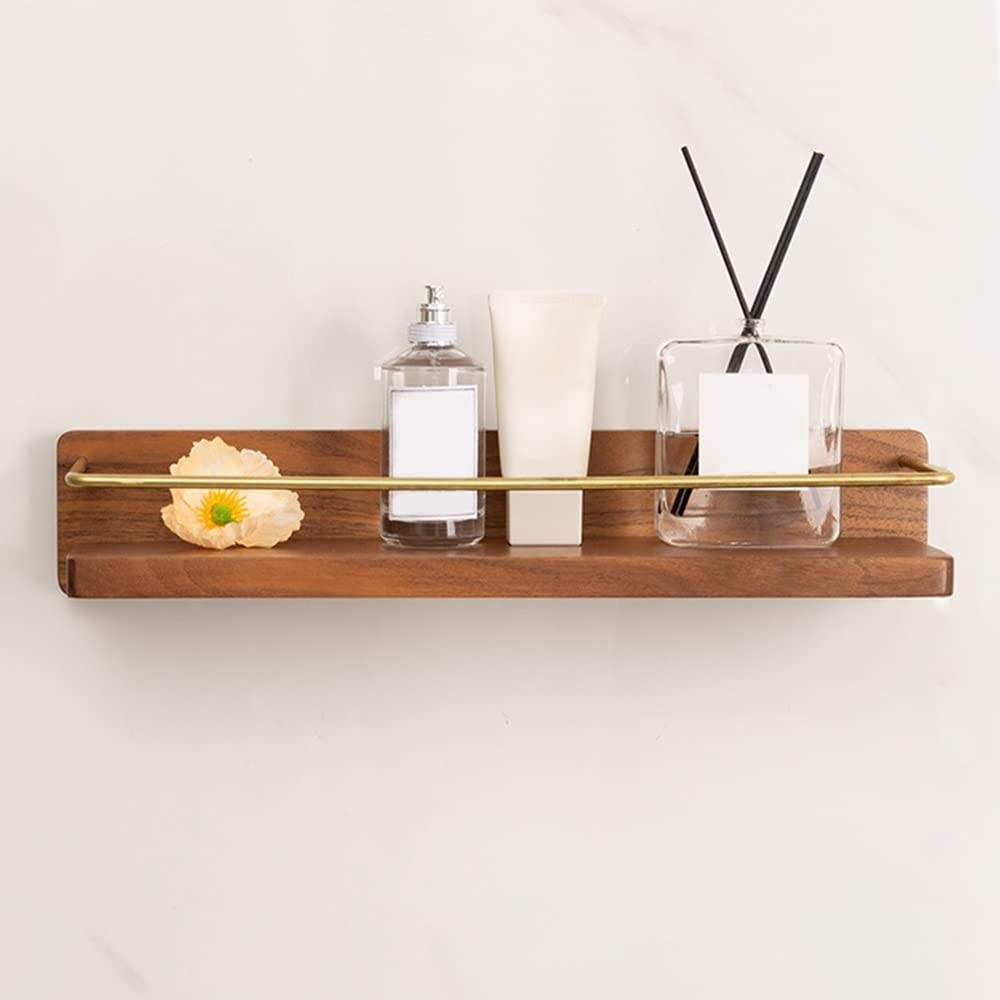 WDSOPK Bathroom Corner Shower Shelfs Floating Shelves Solid Wood Nail-Free Shower Rack Wall Mounted Bathtub Shelf For Storage Towel Shelf Multifunctional Shampoo Spice Rac,30cm