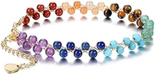 Jovivi Crystal Bracelet Reiki Healing 7 Chakra Stones Bracelet 14K Gold Double Layer Wrap Natural Gemstones Quartz Cuff Beads Bangle for Women Girl Anxiety Relief Yoga Meditation Spiritual Gift