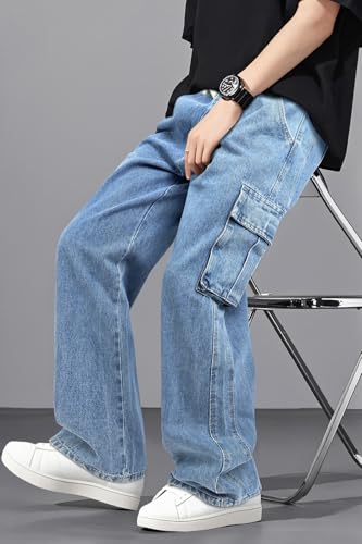 Mens Baggy Jeans Elastic Waisted Denim Pants for Men with Drawstring Streetwear2
