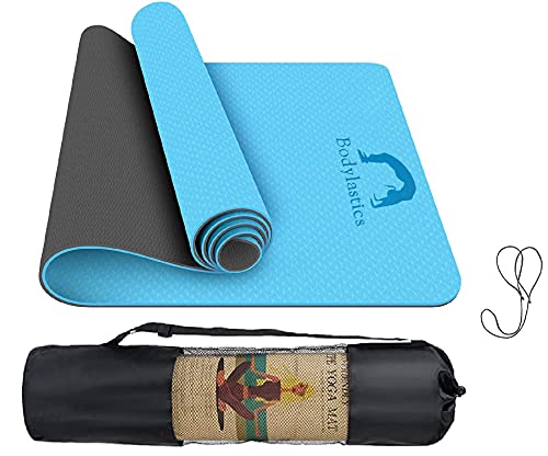 Image of Bodylastics Yoga Mat for Men and Women with Carry Bag TPE 6ft x 2ft x 6mm Large Size Anti Slip & Anti Tear Workout Mat