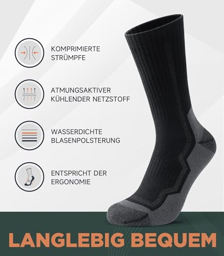 PULIOU Merino Socken Thermosocken Herren Damen Wandersocken Dicke Merinowolle Outdoor Trekkingsocken Anti-Blasen Arbeitssocken Wintersocken,3 Paar