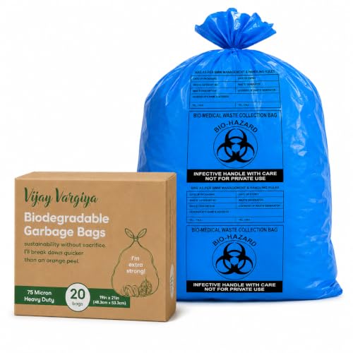 Image of Heavy Duty Biohazard /Bio-Medical Waste Bags | 75 Micron Hygiene Bio Waste Bags | Printed, Leak-Proof & Medical Grade | 19 x 21 Inches | Blue | Pack of 20
