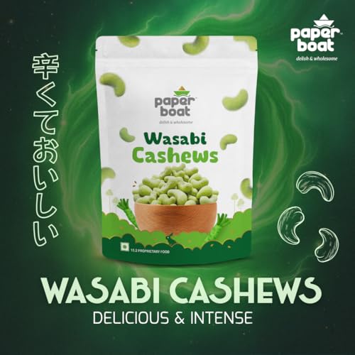 Image of Paper Boat Wasabi Cashew | Crunchy & Roasted Cashew Nuts with Real Wasabi Flavor | Bold & Zesty Snack | Resealable Pack | 125g