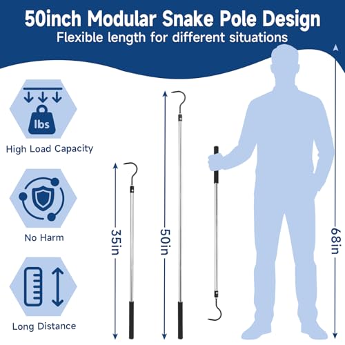 Image of Snake Hook, 50 inch Reptile Snake Hook Heavy Duty Long for Ball Python Rattlesnakes Rattle Copperhead Removal with Sponge Grip and Stainless Steel Rubber Tip Hook(50inch)