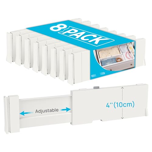 Image of Vtopmart Drawer Dividers for Clothes 8 Pack, Adjustable 4" High Expandable from 11.6"-17" Dresser Drawer Organizer, Plastic Drawers Separators for Dresser, Baby Clothes, Kitchen and Office Storage