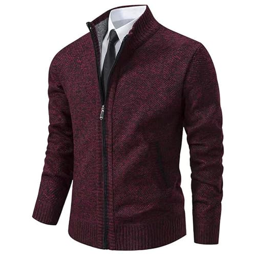 Men's Cardigan Stand Collar Knit Sweaters Full Zip Up Casual Knitted Sweater Slim Fit with Pockets Cardigan