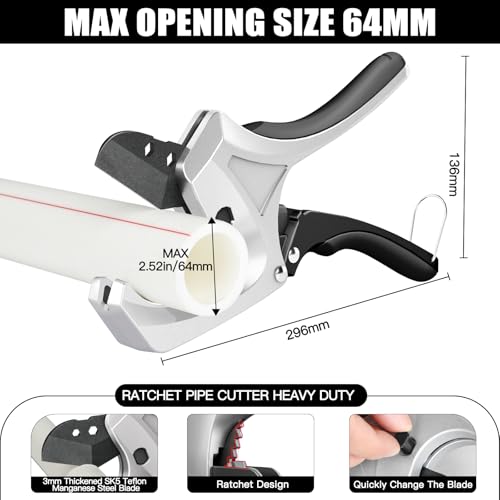 Image of AIRAJ PVC Pipe Cutter,Cuts up to 2-1 /2 inch,Ratcheting PVC Cutters,PEX Pipe Cutter,for PVC, CPVC,PP, PE, PEX, Plastic Hoses & Plumbing