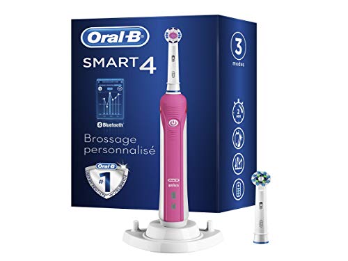 Oral-B Smart 4 4000W Spazzolino Elettrico Ricaricabile, 1 Spazzolino Connesso con Bluetooth, 2 Testine di Ricambio, 1 Custodia da Viaggio, Versione Vecchia