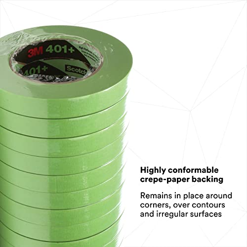 Image of 3M 401+ High Performance Masking Tape, Green, 12 mm x 55 m - Strong Holding Power for Automotive, Specialty Vehicle and Industrial Markets, Case of 48