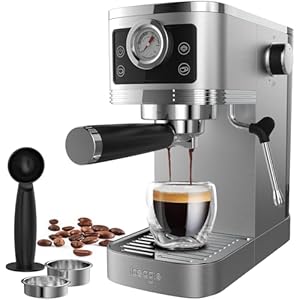Espresso Siebträgermaschine 20-Bar Italienischer Pumpe | 1350W Espressomaschine Edelstahl mit Milchaufschäumer, Kaffeemaschine für Cappuccinoo, Touchscreen mit Druckanzeige, 1.3L Wassertank