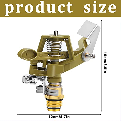 2 Pieces Heavy Duty 1/2 Inch Brass Impact Sprinkler, Adjustable 0-360° for Yard Irrigation