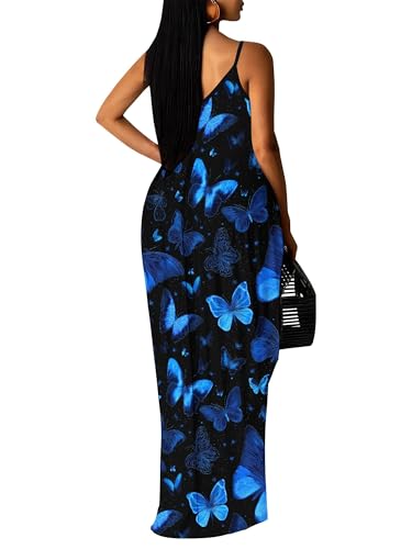 Image of Women Spaghetti Strap Maxi Dress with Pockets | Soft fabric relaxed fit sleeveless v neck with pockets for party and daily wear