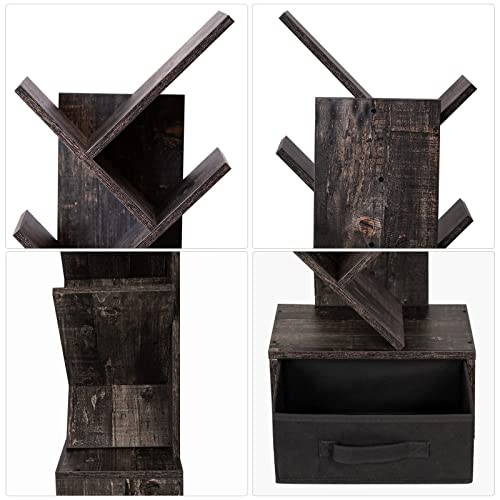 LEYAOYAO Small Bookshelf with Drawer, 4 Tier Mini Desk Tree Bookshelves, Cute Desktop Bookcase and Organizer, Kids Book Rack, Useful Storage Shelf for Office, Home, School- Fantasy Grey