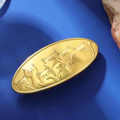 Pinza para cabello con diseño de gato pequeño en metal dorado miniatura 6