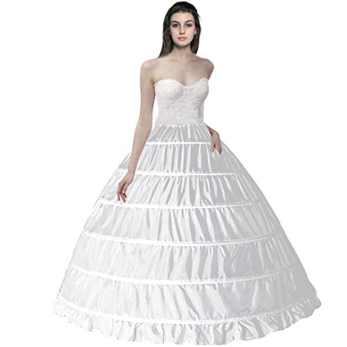aingycy 6-Hoops Hoop Skirt Full A-line Bridal Dress Gown Slip Petticoat for Wedding Dress Crinoline Underskirt Ball Gown, White-1, One Size