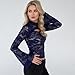 Lingerie Tops for Women Flare Long Sleeve Crew Neck Cutout Slim Fit See Through Exotic Lace Shirts (Blue, L)