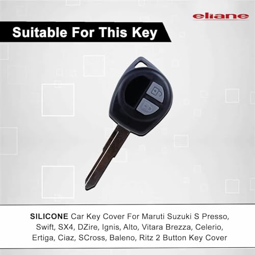 Image of Eliane Silicone Car Key Cover 2 Button Compatible with Maruti Suzuki Baleno Grand Vitara XL6 Swift Brezza Ertiga Dzire Celerio Ciaz SX4 Ignis S Presso S Cross Fronx Alto Ritz (Black-2Pcs)