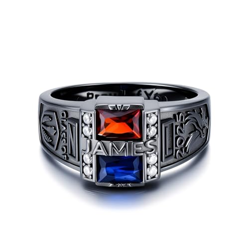 Class Rings for Men high school College, 925 Sterling Silver/10K/14K/18K Graduation Rings, Birthstone Fully Personalized Class of 2025 Ring, Graduation Jewelry Gifts Customizable Size 5-15
