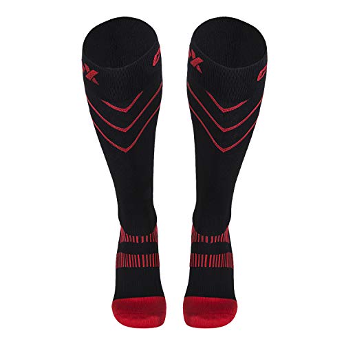 Image of CSX 20-30 mmHg Compression Socks for Men and Women, Knee High, Recovery Support, Athletic Sport Fit, Red on Black, Medium