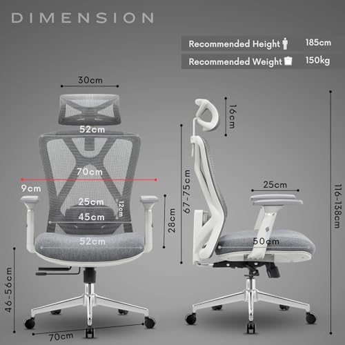 Image of Aeronaut Ergonomic Office Chair for Work | Multi-Lock Synchro Tilt Mechanism with Seat Slider | 5 Year Warranty | 3D Armrest | Adjustable Lumbar (Grey, 3D with Seat Slider)