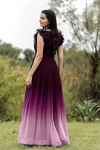 Image of LAZZLY Women's Georgette Ankle Length Dual Shaded Flared Embroidered Gown