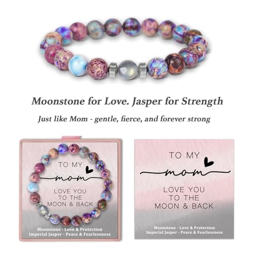 Gifts for Mom from Daughter, Son, Handmade Premium Bracelet with Elegant Message Card, Unique Birthday Gift for Her, Best Mom Christmas Present (Purple)2