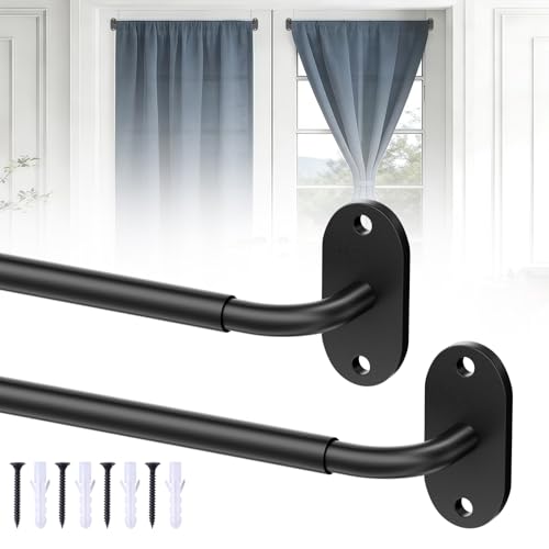 OICIPT 2 Pack French Door Curtain Rod Screw-Mounted Sash Rods Adjustable 1830 Inch 3/8 Diameter Wrap Around Curtain Rods for Doors & Small Window Black