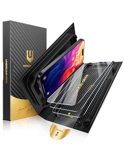 Image of UNBREAKcable for iPhone 15 Plus Screen Protector [Quick-Installation Box] 3-Pack 9H+ Hardness Shatterproof Tempered Glass [99.99% HD Clear] [Case Friendly] [Bubble Free] for iPhone 15 Plus 6.7 inch