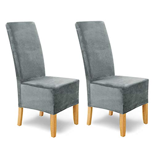 SCHEFFLER-Home Housses de chaises Puma Velvet, Couvres de Chaise, Velours élastiques Couverture Stretch, Couvre de Chaise, Gris, Ensemble de 2