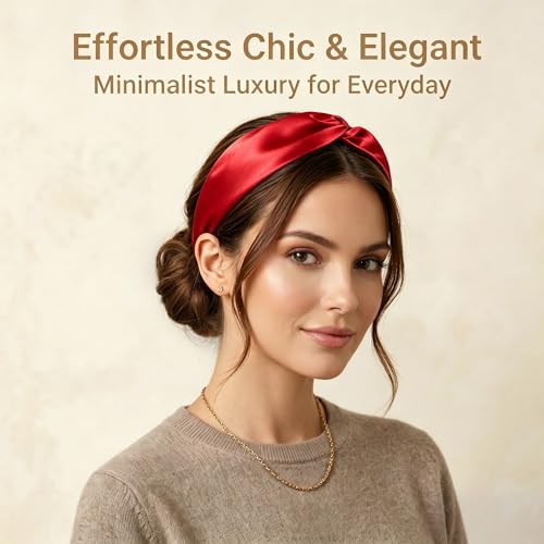 Image of ZLYC Mulberry Silk Headband for Women's Hair Elastic Hairband, Solid Red
