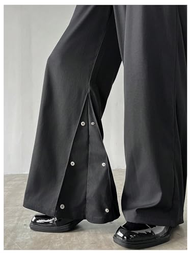 Men's Wide Leg Dress Pants Zipper Fly Button Side Flare Baggy Pants Trousers4