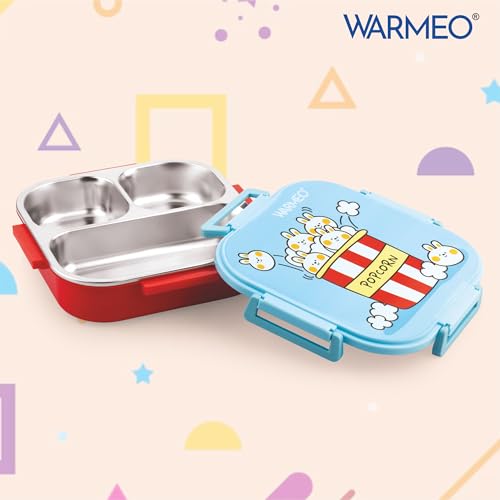 Image of WARMEO Jerry Insulated Lunch Box with Three Compartment BPA Free, Kids Lunch Box,Food Grade Ideal for School, Picnic, Office & Outdoor - 500ml Popcorn, Stainless Steel