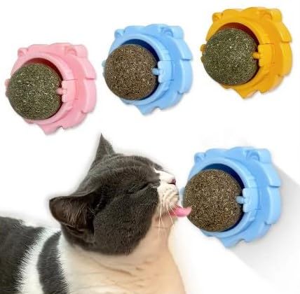 Catnip Wall Ball Toy, Rotating Edible Cat Balls with Natural and Healthy Catnip, Kitten Chew Teeth Cleaning Toy for All Breeds and Sizes (Blue)