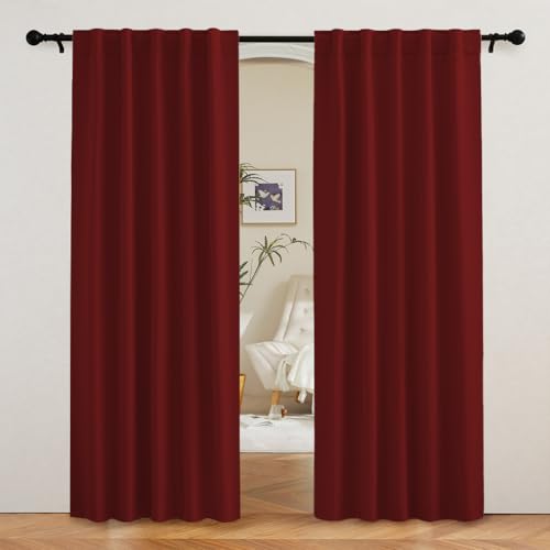 Image of RYB HOME Blackout Curtains for Living Room, Privacy Thermal Insulating Window Treatment Drapes for Bedroom Dining Home Office Basement, W 42 x L 80 inches, Red, 2 Panels