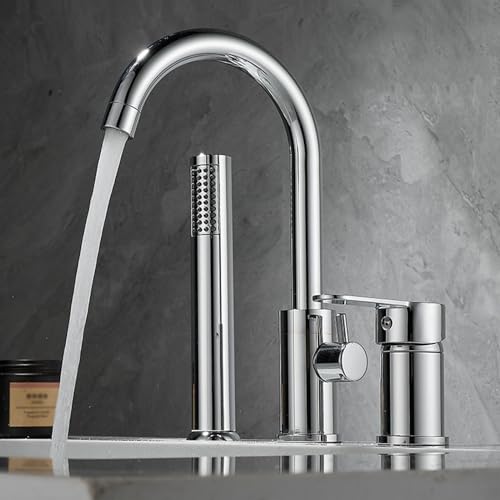 Robinet de bain avec douche à main LWX en finition chrome brossé durable