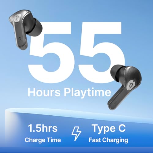 Image of pTron Bassbuds NX TWS Ear Buds w /Smart Touch Display, 55hrs Playtime, Dual Mics, TruTalk AI-ENC Calls, 5 Music Equalisers, BTv6.0, Voice Assistant, Type C Charging, IPX5 Water Resistant (Pearl Black)
