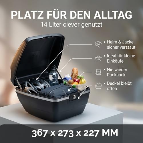 Thiru Touring-Tresor Fahrradkoffer 14L - abschließbare wasserdichte Fahrradbox für Gepäckträger - diebstahlsichere Hartschale mit Universalhalterung für E-Bike, Trekking- & City-Bike (2er Set)