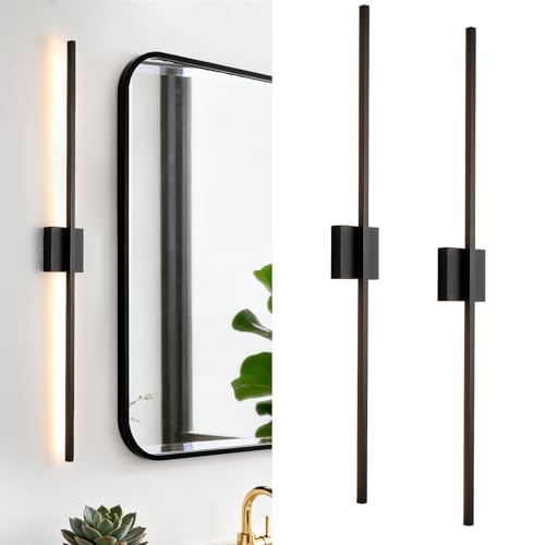 Image of Wall Sconces Set of Two, Black Modern Wall Sconce Light for Bathroom, Living Room, Bedroom, Hardwired 3000K 40''