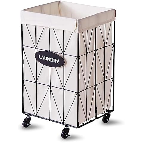 Mxfurhawa Collapsible Laundry Hamper with Wheels,Capacity and Removable Liner, Sturdy Metal Frame for Clothes Storage and Transport (65L-LC-Black) Cover