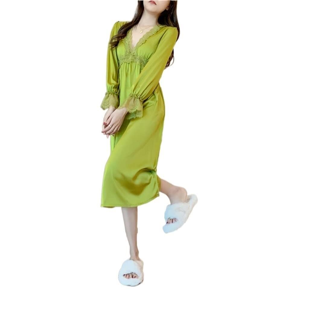 Generico Pigiama in seta ghiacciata a maniche lunghe da donna Elegante abbigliamento da casa for primavera e autunno - Taglia L, Colore D