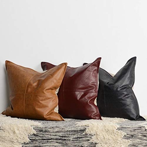 Trimbark Genuine Leather Decorative Throw Cushion Cover Modern Solid Luxury Pillow Cases For Couch Sofa Bed Black 22X22 Pack Of 2 #TOP3