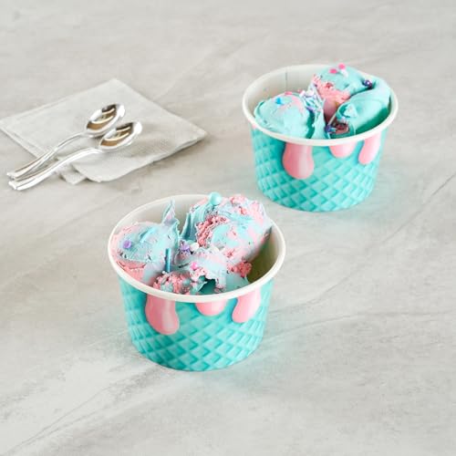Image of Restaurantware Ice Cream Cups 50 Pack of 8 oz Leak-Resistant Disposable Dessert Bowl Frozen Yogurt Cup Round Paper Container For Cold And Hot Desserts