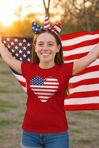 Tstars American Heart Flag Girls 4th of July Shirt | Patriotic Kids Fitted Tee for Memorial Day National Holidays4