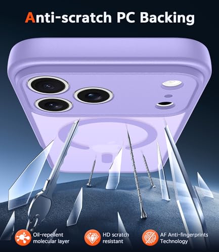 Image of FNTCASE for iPhone 17 Pro-Max Case: Matte Magnetic Phone Cases with Screen Protector Compatible with Magsafe Slim Anti Yellowing Rugged Shockproof Protective Translucent Cell Cover (C-Purple)