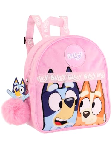 Bluey Backpack for Girls - Fluffy Fur Pink Kids Backpack Travel Purse for Children & Toddler School Bag Rucksack Handbag Ideal for Nursery and Daily Use