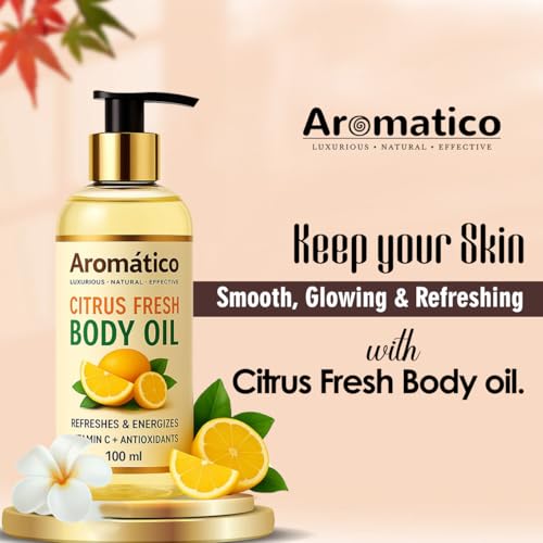 Image of AROMATICO Citrus Fresh Body Oil for Women | Dry Skin-Deep Hydration Formula for Glowing Skin in the Winters | Non-Sticky Texture, for Daily Use after Bath | Cozy & Creamy Fragrance - 100ml