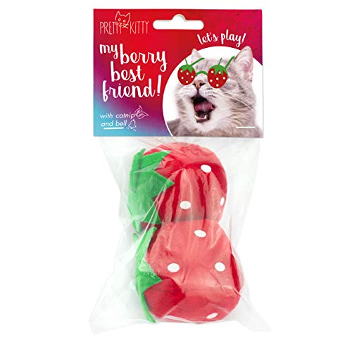 PRETTY KITTY Katzenspielzeug Set: 2X XXL Plüsch Erdbeere mit Katzenminze und Glöckchen als Spielzeug für Katzen - Katzen Spielzeug mit Katzenminze - Katzenminze Spielzeug für Katzen - Spielzeug Katze Cover