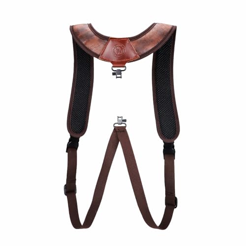 TOURBON PU Leather Backpack Style Rifle Sling with Swivels, Double Shoulder Strap with Pocket Knife Pouch, Adjustable Gun Sling for Hunting and Shooting